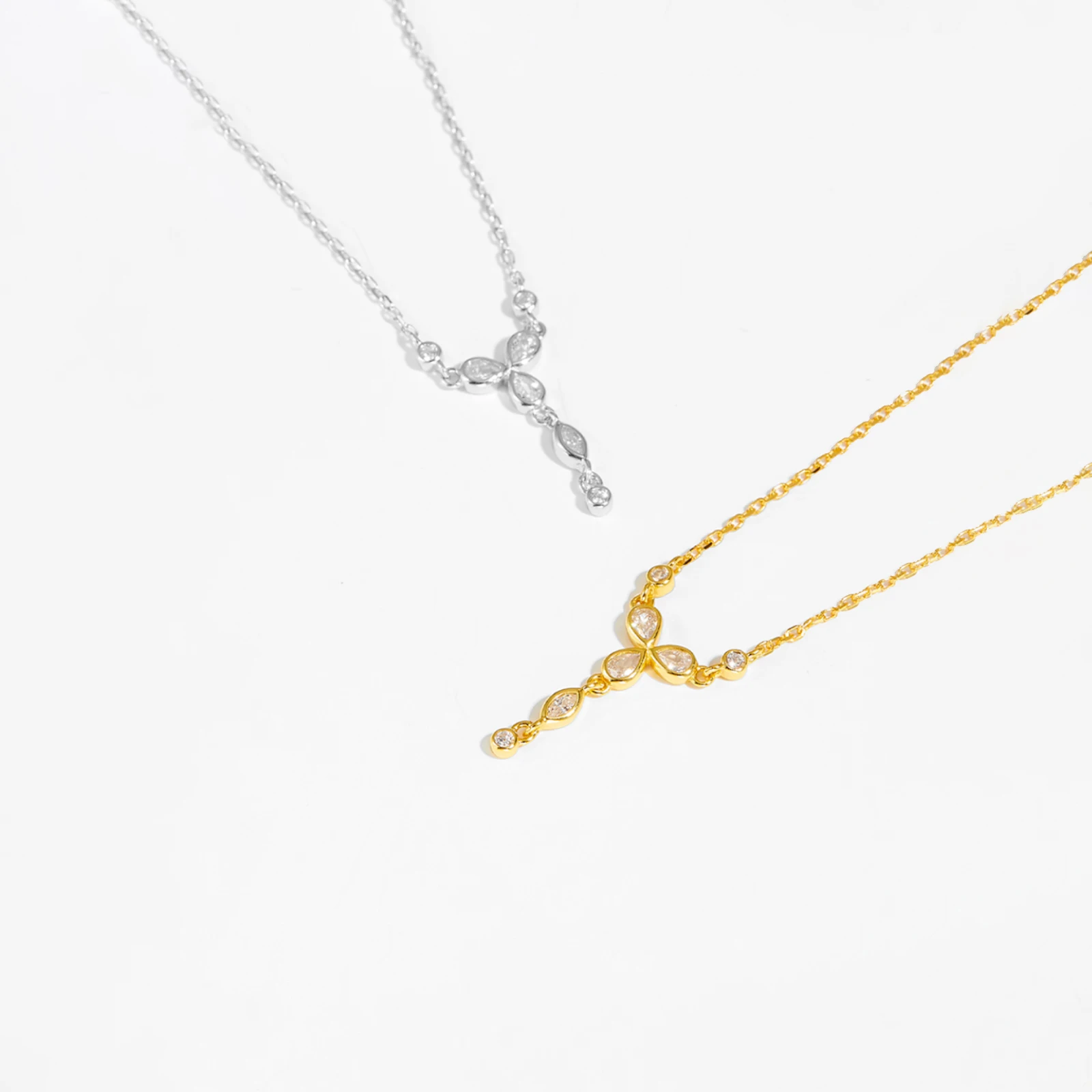 ANDYWEN 925 Sterling Silver Gold Cross Flower PARADIS NECKLACE Pendant Long Chain Necklace Fine Jewelry 2022 Crystal Jewels