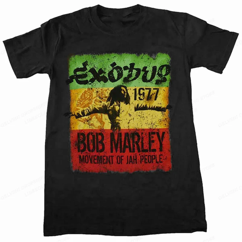 Rap Singer Bob Marley T-shirt Men\'s Fashion Cotton T-shirt Street Hip Hop Punk Top Women\'s Vintage T-shirt Solid Summer Clothing