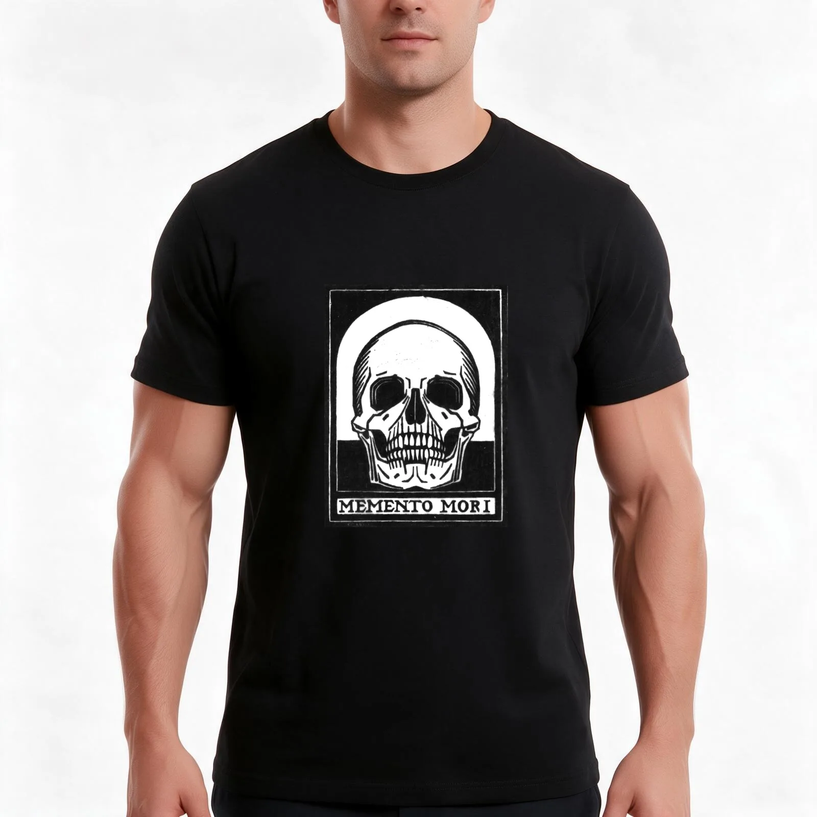 Momento Mori T-Shirt, Summer Casual Cotton Tee, Oversized Streetwear Tops, Vintage Graphic Print, Loose Fit Short Sleeve