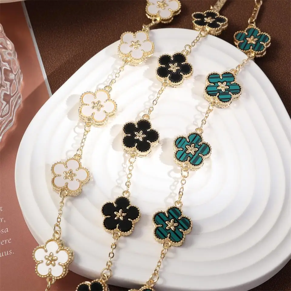 1Pcs Luck Five Leaf Flower Pendant Jewelry Bracelet for Women Gift Fashion Trendy Clover Bracelet Earring Party Jewelry Gift image 3