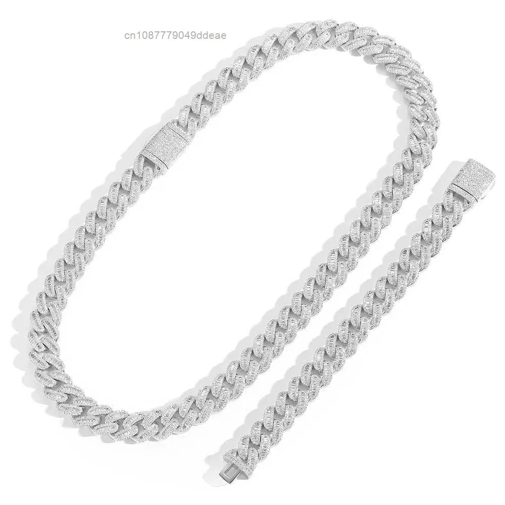 

Hot Sale 36mm VVs 925 Silver Plated Chunky Cuban Link Chain Gray Moissanite Necklace