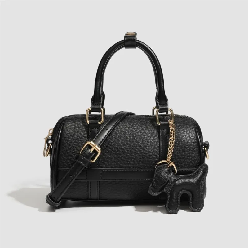 

Retro Solid Color Simple Handbag Women Pebble Grain PU Leather Large Capacity Shoulder Bags Ladies Fashion Versatile Boston Bag