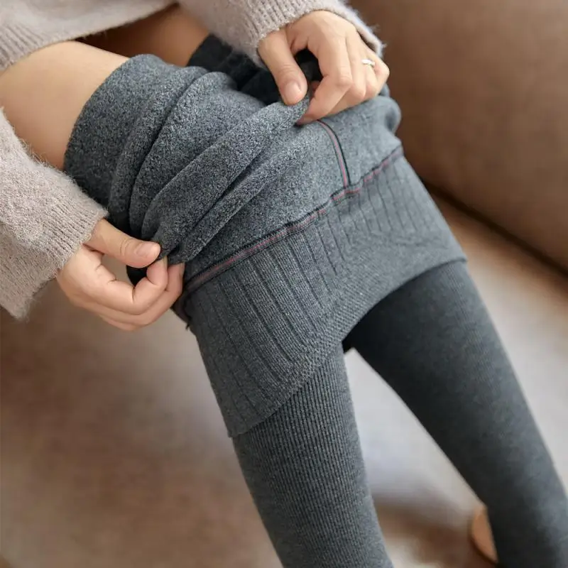 45-68kg Women Leggings High Waist Skinny Solid Vertical Striped Clothing Autu Winter Pants Velvet Thicken Super Cheap150-170cm