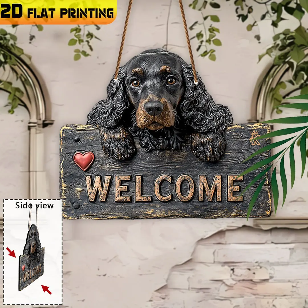 2D Flat,Wooden Signs, Outdoor Plaques and Wall Art ,Cocker Spaniel on Welcome Sign, Housewarming Gift, Gifts for Dog Lovers