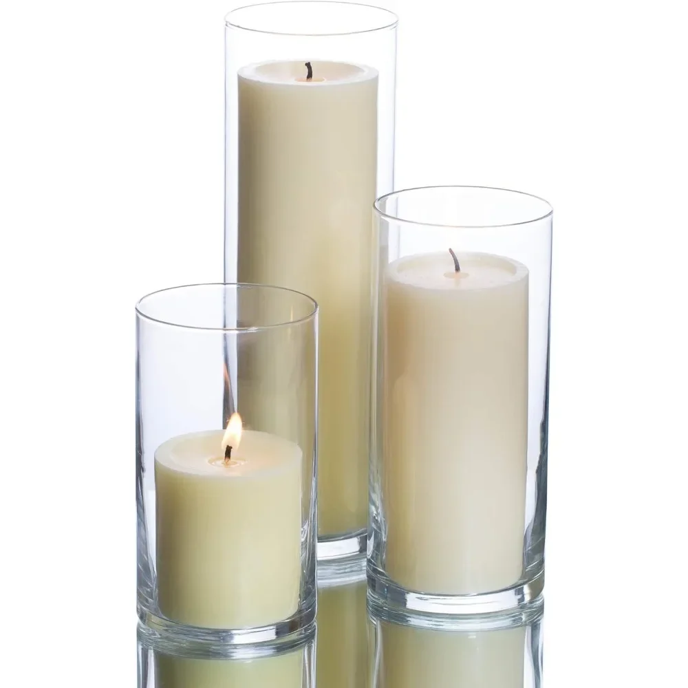 Candles & Holders Set of 36 Glass Eastland Cylinder Vases and 36 Ivory Richland Pillar Candles 3