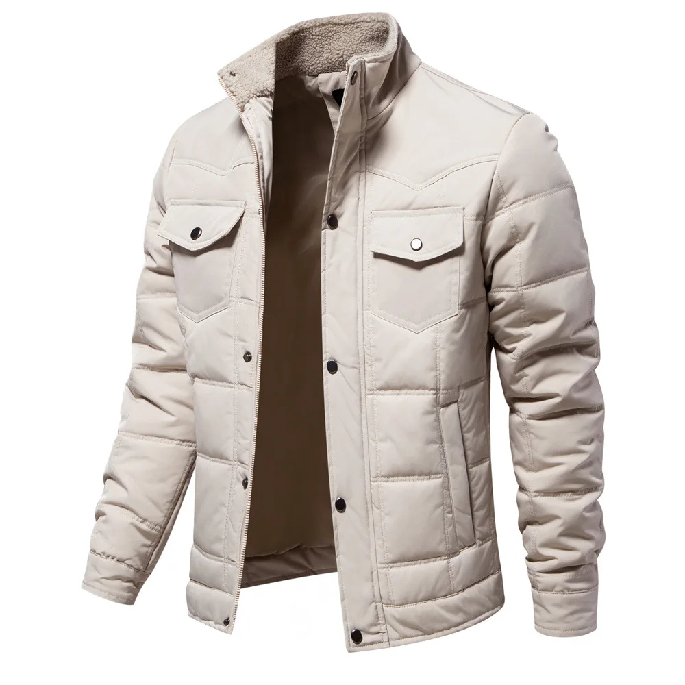 

Covered Button Men Coats Solid Stand Collar Jacket Long Sleeve Cardigan Coat High Street Loose Casual Outerwear 2025 Pockets