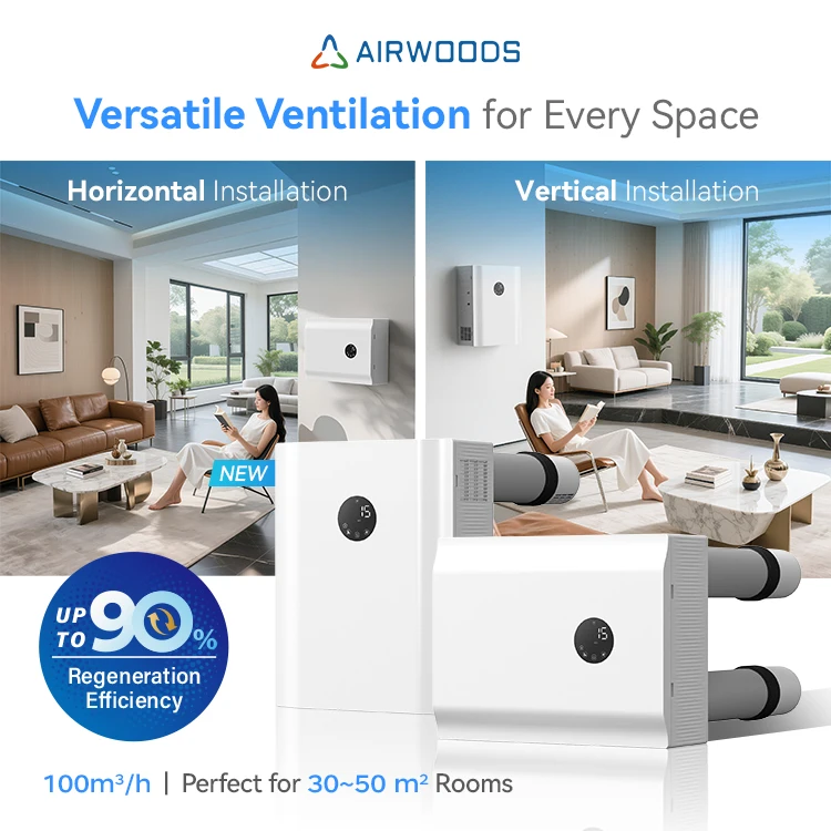 

.100m3/h air Recuperator Wall Mounted Erv Hrv Silent Operation Multiple Installation Options Home Energy Recovery Ventilation