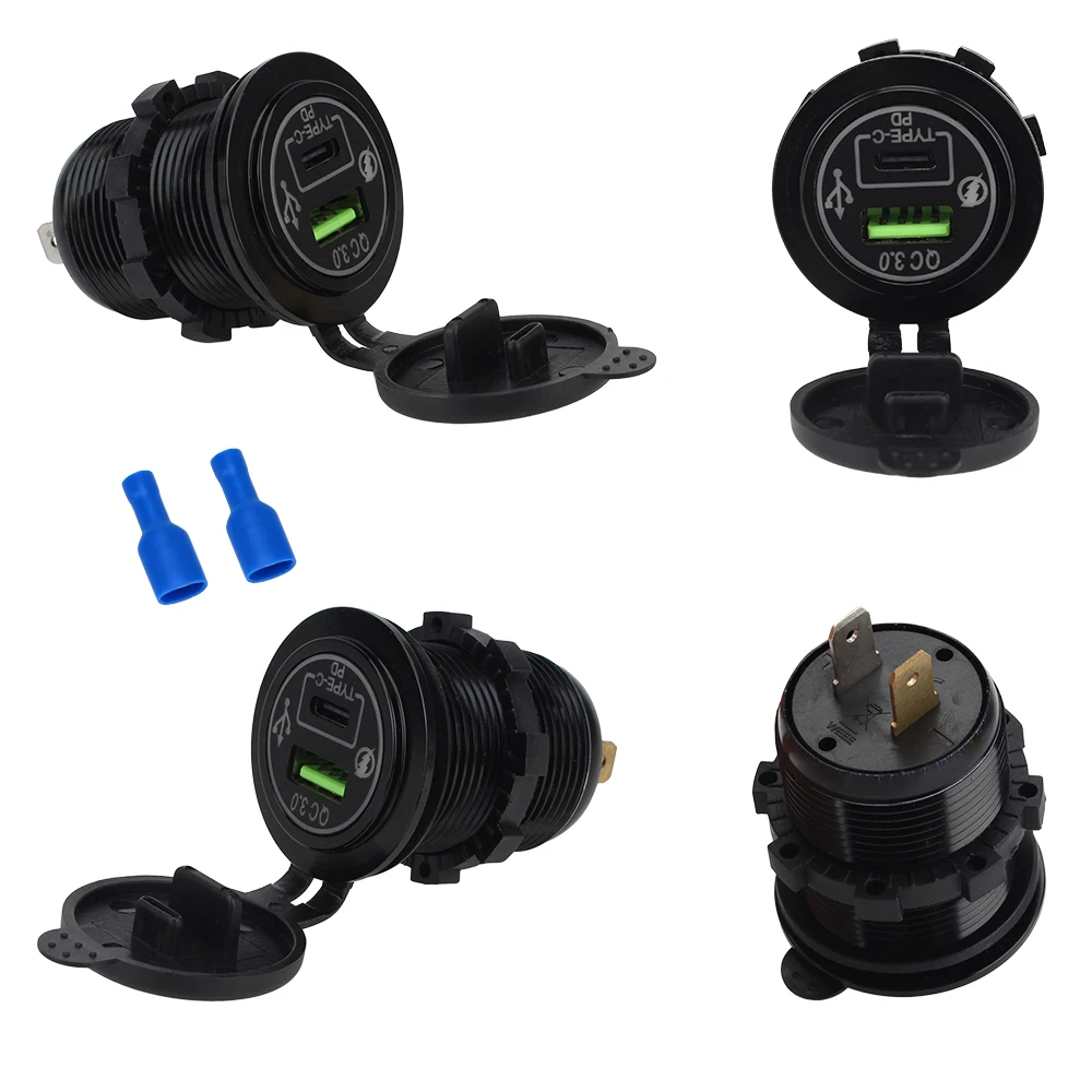 مقبس شاحن السيارة شحن سريع الألومنيوم QC3.0 USB شحن السيارة 5 فولت 5A PD Type-C 40 واط مهايئ شاحن الهاتف المحمول في السيارة