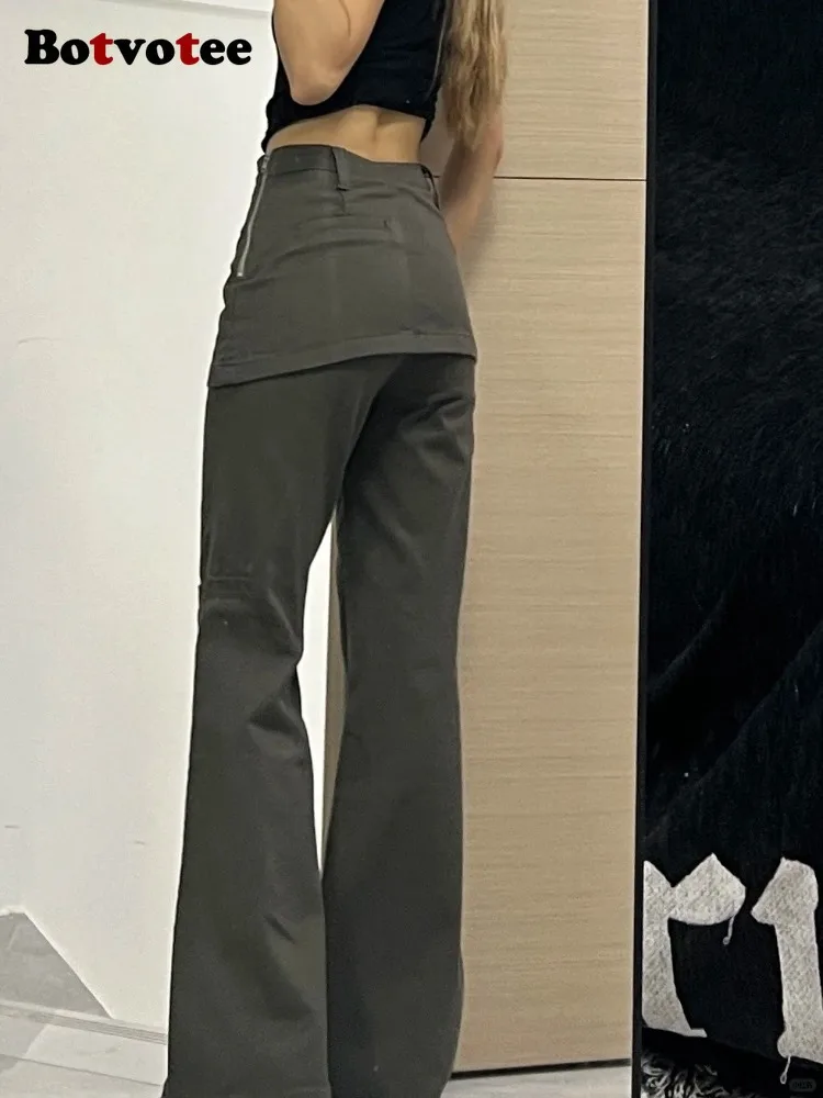 Botvotee Fake Two-Piece Plus size Wide Leg Jeans for Women 2025 New Y2k Fashion Streetwear High Waisted Flare Denim Pants - Image 3