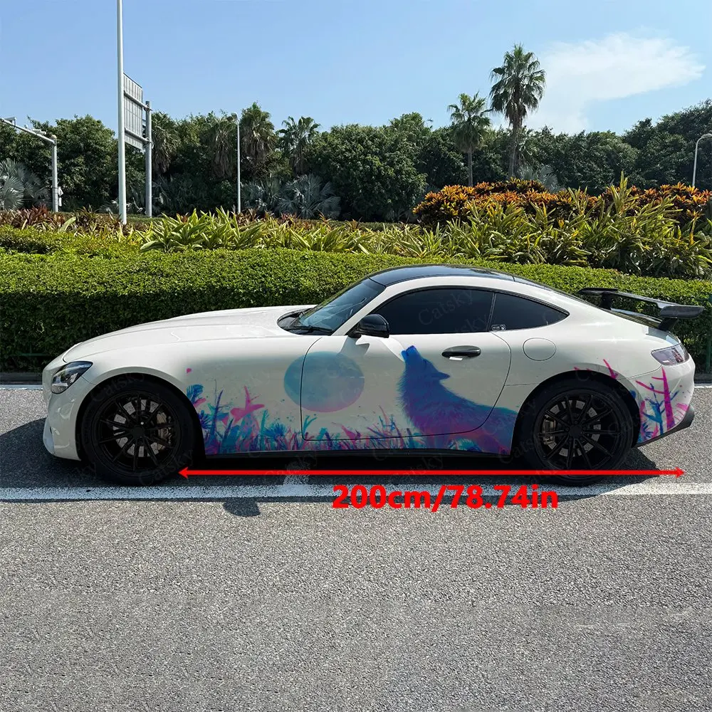 2pcs Star Wild Moon Howling Wolf Car Side Wraps, Self-Adhesive PVC Waterproof & Scratch-Resistant Stickers, Car Accessory Gift
