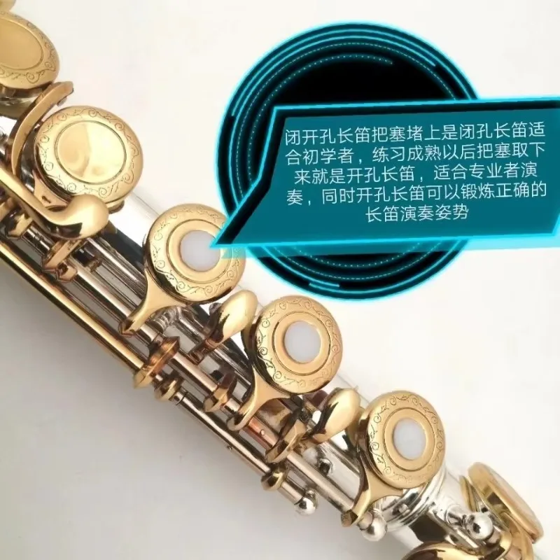 

C Flute silver plating Body Gold Key 16 Hole Closed Open Hole Plus E Key Instrument