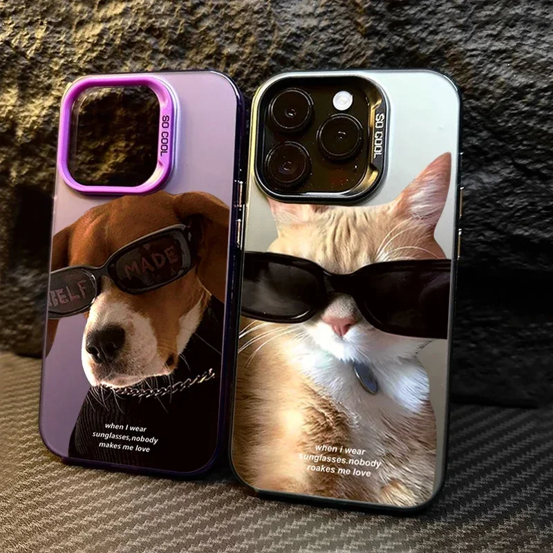 

Funny sunglasses cat dog couples phone case for iPhone 16 15 14 13 12 11 Pro/ Max/Plus shock-proof rear cover anti-fingerprint
