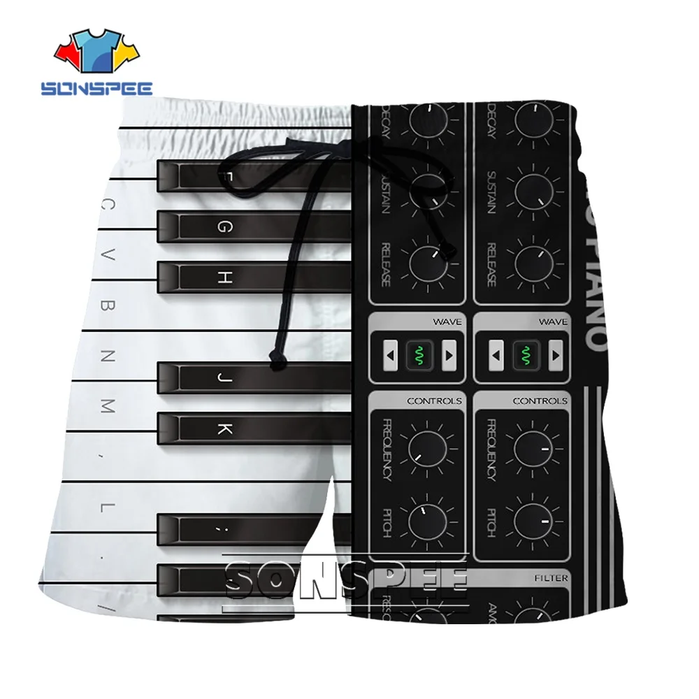 

SONSPEE Summer Cool Black and White Keys 3D Print Men Piano Graphic Shorts Musical Instrument Clothing Personality Sportswear