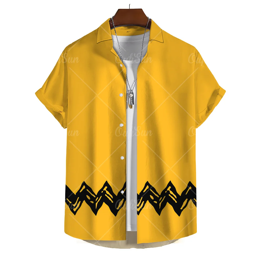 Fashion Yellow Oversized Hawaiian Social Shirt For Men Camisas Casuais Men\'s Summer Clothing 3d Print Short Sleeves Top Blouse