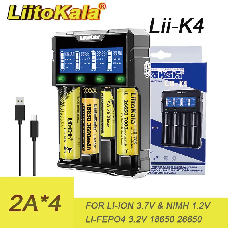 

LiItoKala Новый продукт Lii-K4 Smart Intelligent для зарядного устройства для литий-ионной аккумуляторной батареи 1,5 В AA AAA