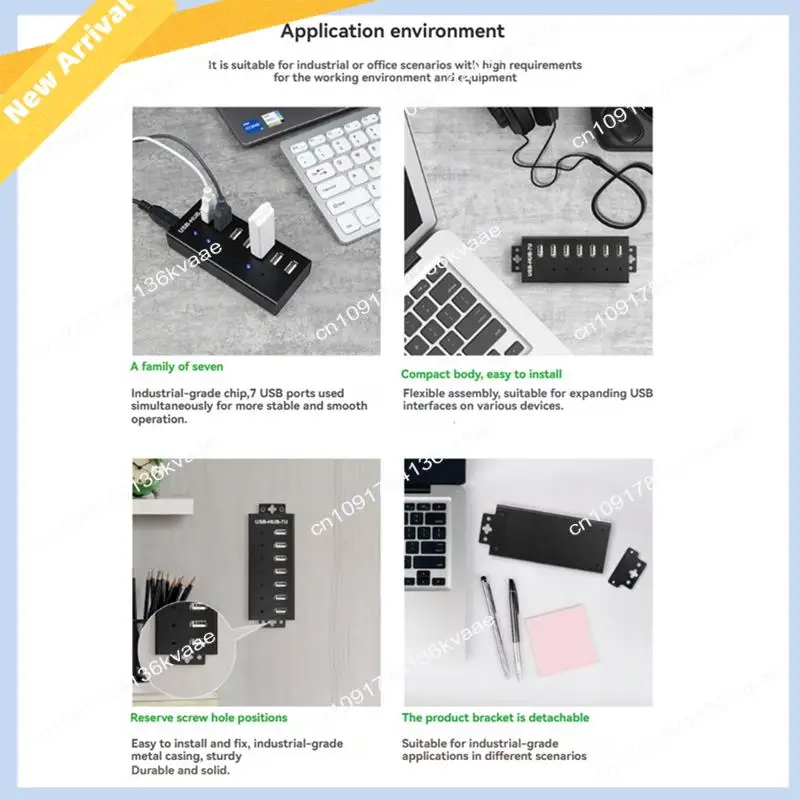 

M01K Industrial 7-CH USB 2.0 Port HUB Expansion Adapter With 5V Power Supply For Win11/10/8 Linux EU Plug