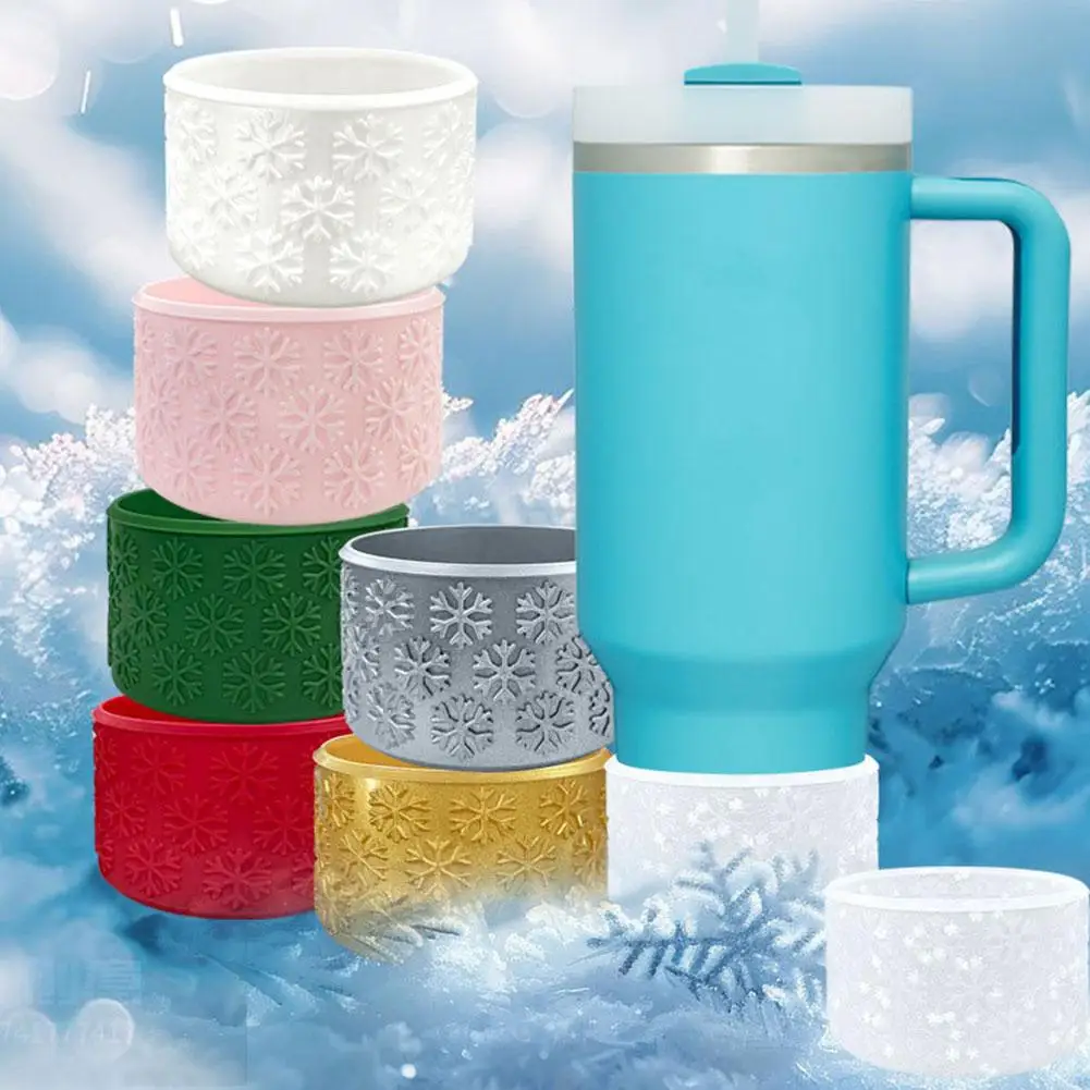 Snowlflake Textured Silicone Tumbler Boot Unique Christmas Gift For Tumbler Accessories Anti Slip Silicone Bottle Sleeve