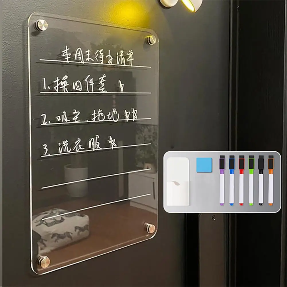 Magnetic Grocery List Board Reusable Acrylic Magnetic Whiteboard Set for Fridge Organizer Calendar Multi-function Board for Home