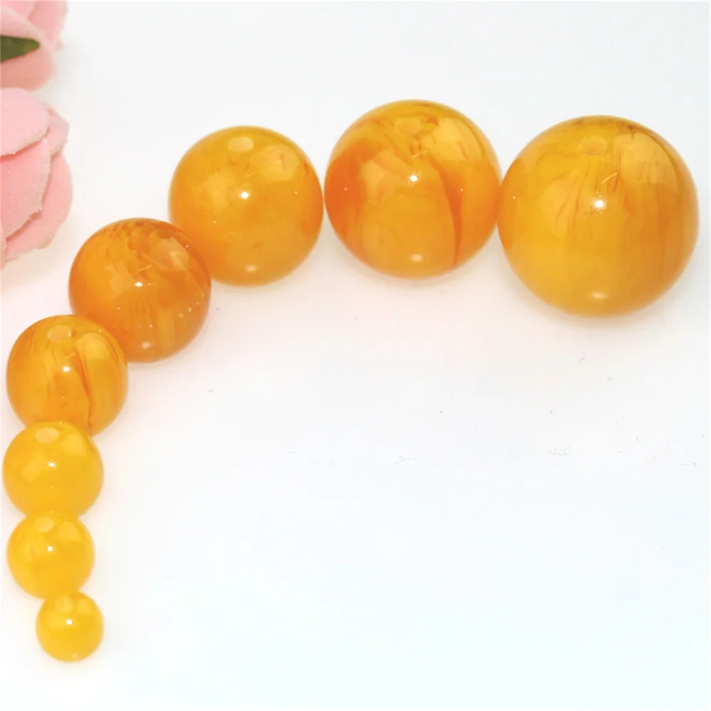 Round Resin Beeswax Ivory Gems 6-14mm Imitation Amber Loose Beads DIY Jewelry Making Necklace Bracelet Crimp End Beads