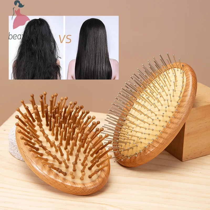 Hair Comb Bamboo Airbag Massage Comb Carbonized Solid Wood Bamboo Cushion Anti-Static Hair Brush Combs Travel