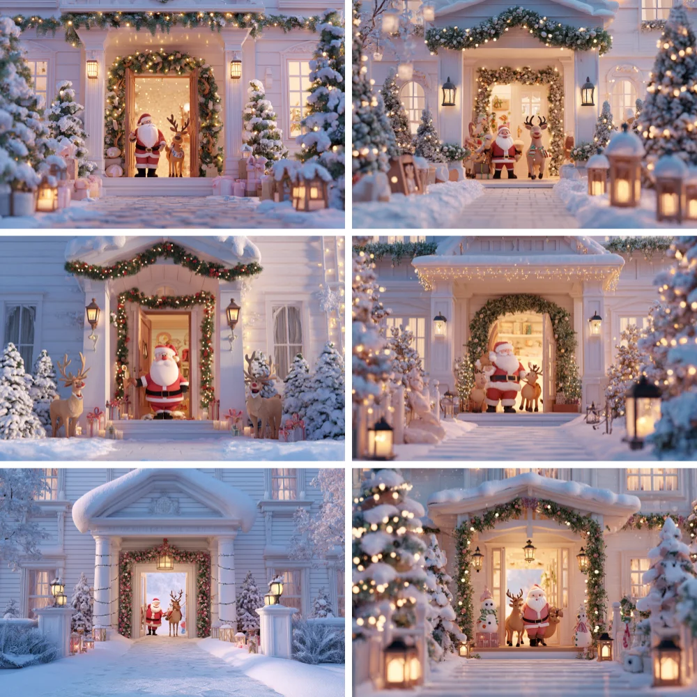 

Christmas Backdrops For Photography Interior Trees Snow StreetLamp Photo Background Photobooth Santa Claus Photo Studio