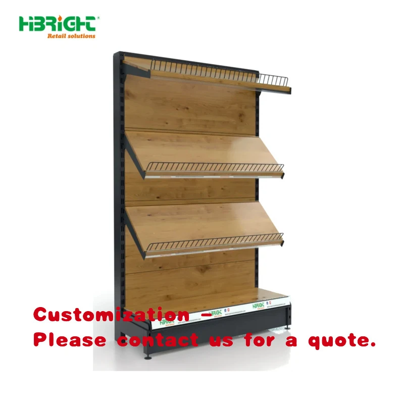 custom.Single-Sided Heavy-Duty Wood Gondola Supermarket Display Floor Mount Solid Shelf OEM
