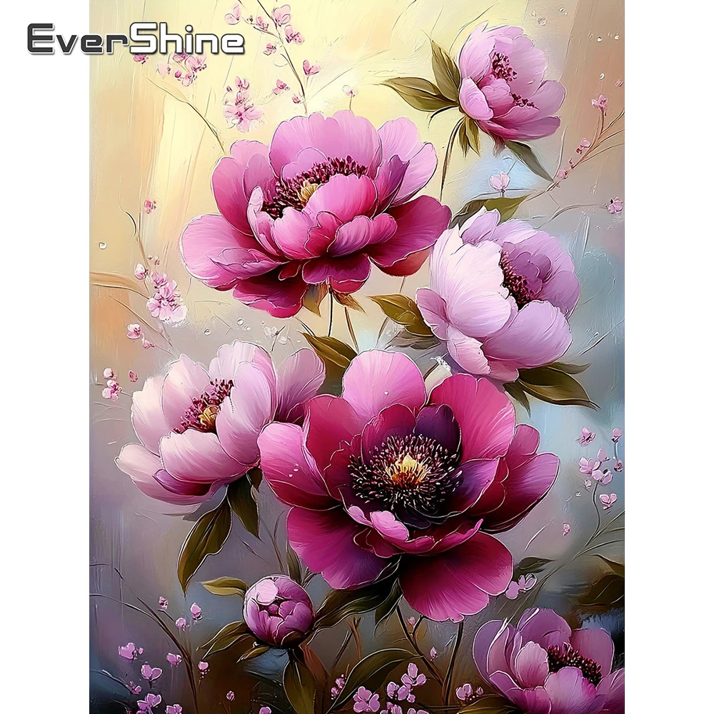 EverShine Diamant-Stickerei, Blumenbild mit Strass, Gemälde, Pfingstrose, voller Bohrer, quadratisches Diamant-Mosaik, Heimdekoration