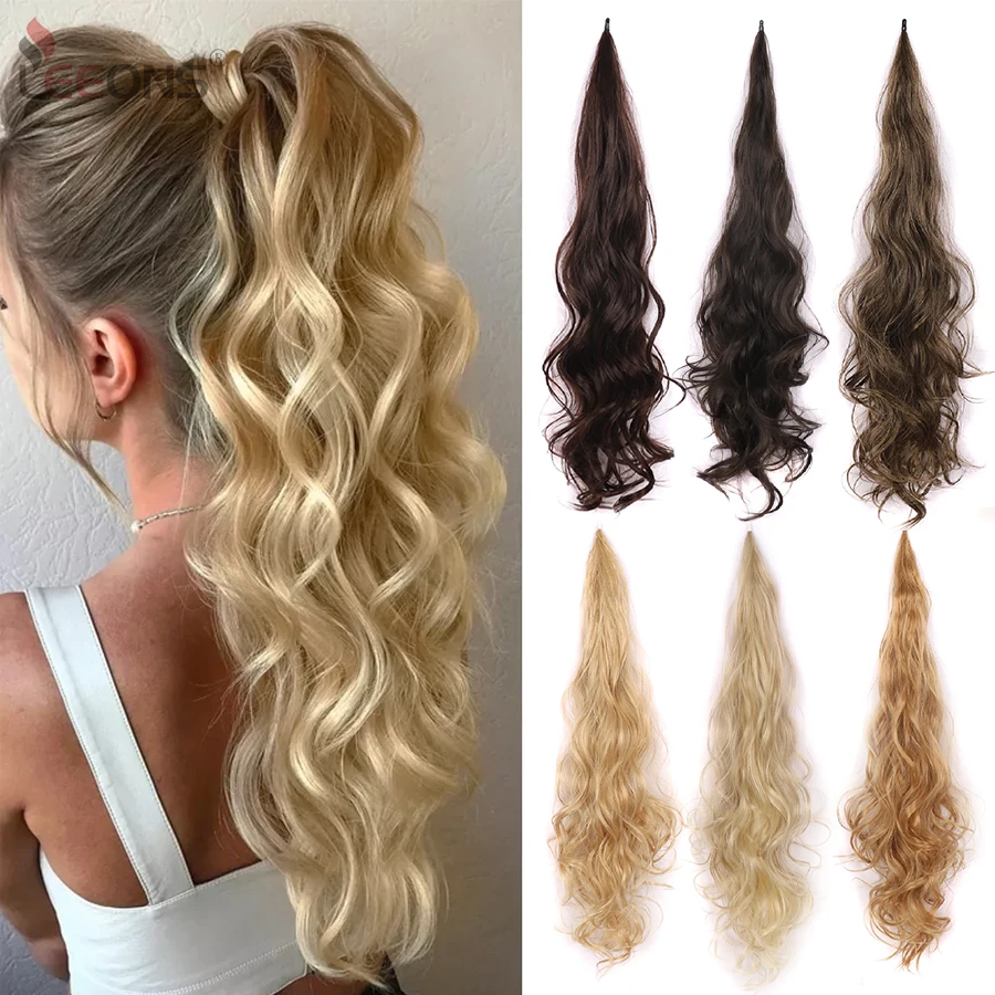 

Leeons 32" Synthetic Flexible Wrap Around Ponytail Hair Extension Long Curly Layered Natural Fake Ponytail Hairpiece For Women