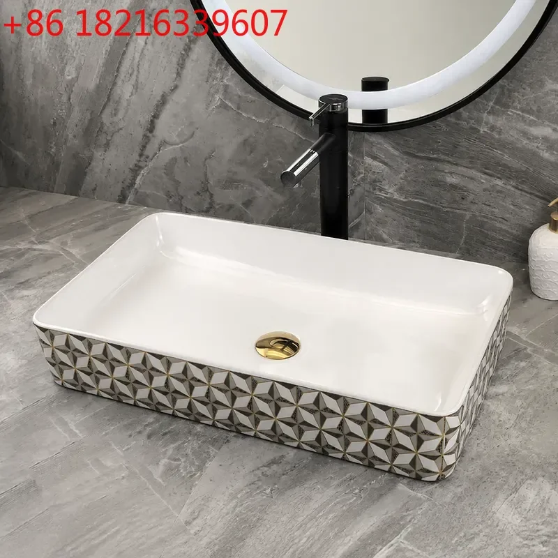 YAOElectroplated Ceramic Vessel Sink Modern Art Basin for Bathroom Vanity Countertop Washbasin Hotel Home Decor Project