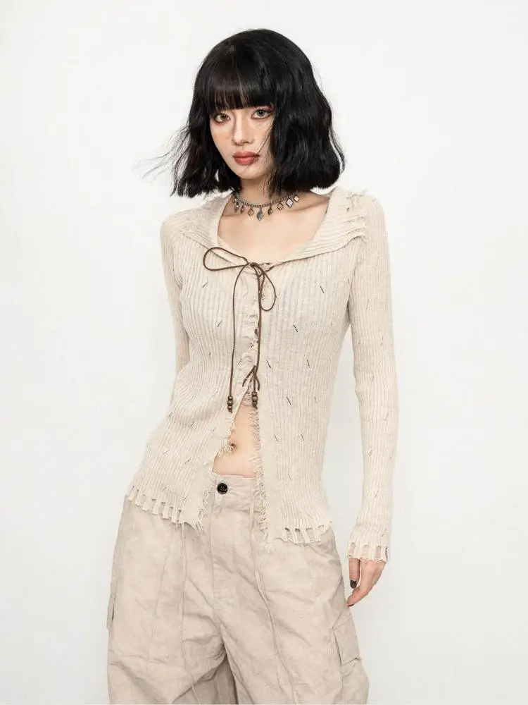 Yedinas American Retro Knit Tops Thin Female Sweater Women Clothes Long Sleeve Slim Autumn Knitwear Outerwears Pullovers Y2k