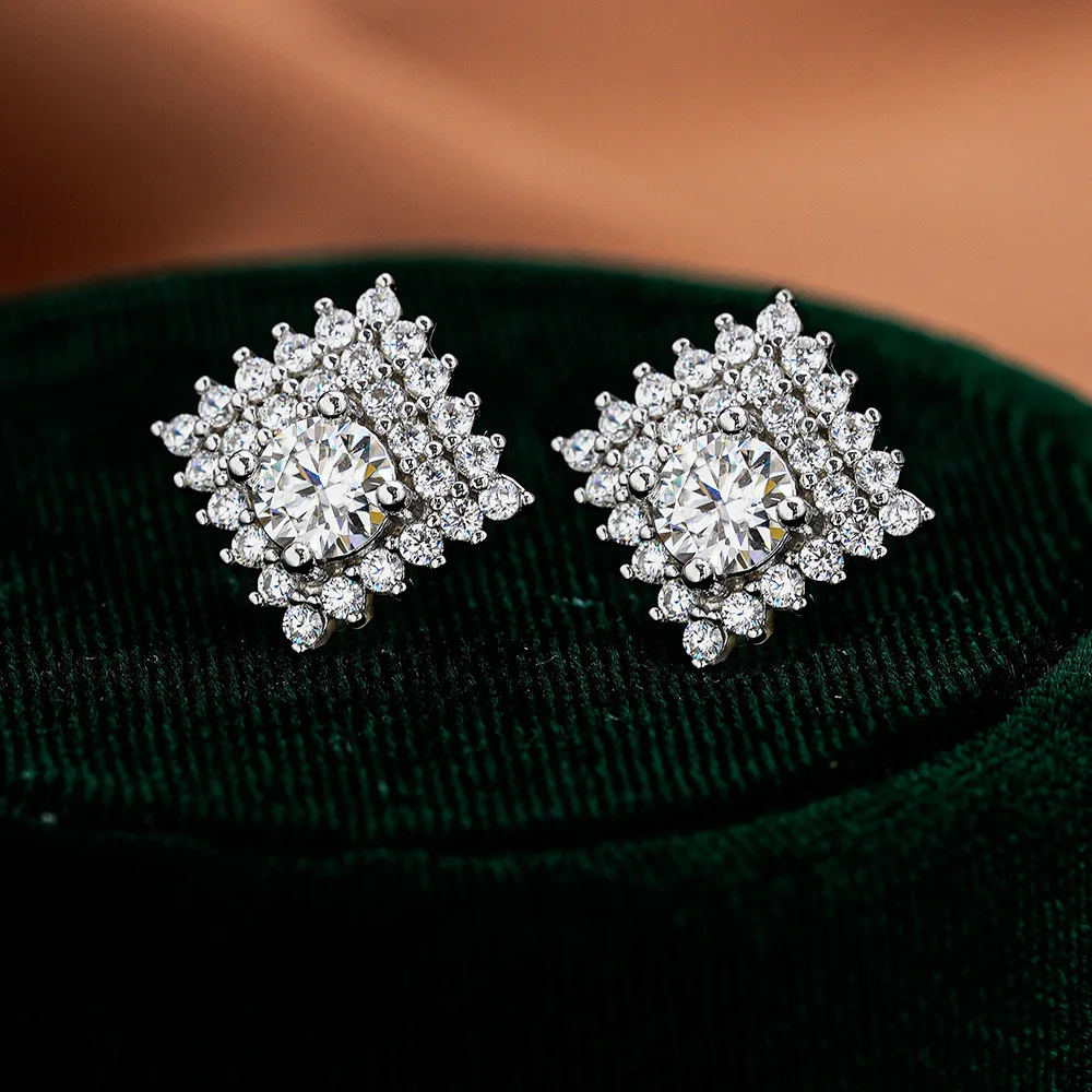 Lumira Platinum PT950 Unique Eye-catching Square Moissanite Stud Earrings Luxury Diamond-Set Unisex Earrings