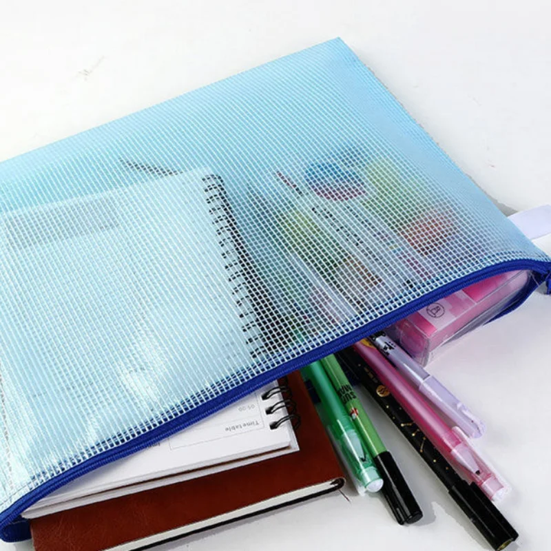 10Pcs Waterproof Mesh Zip File Folders Assorted Sizes A4/A5 School Office Supplies Pencil Case Storage Bags Stationery Products