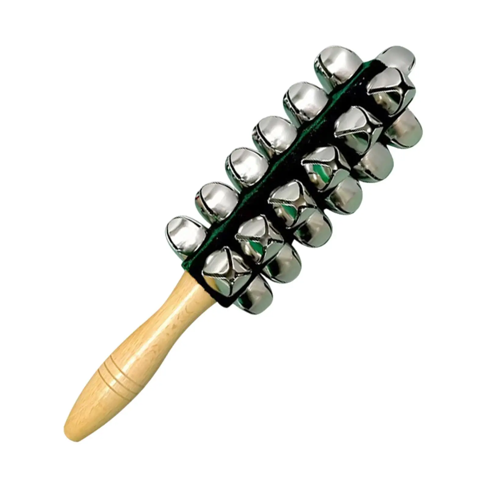 Hand Jingle Bell with Wooden Handle Sleigh Bells Shaker Rattle Percussion Toy for Children Holiday Gift