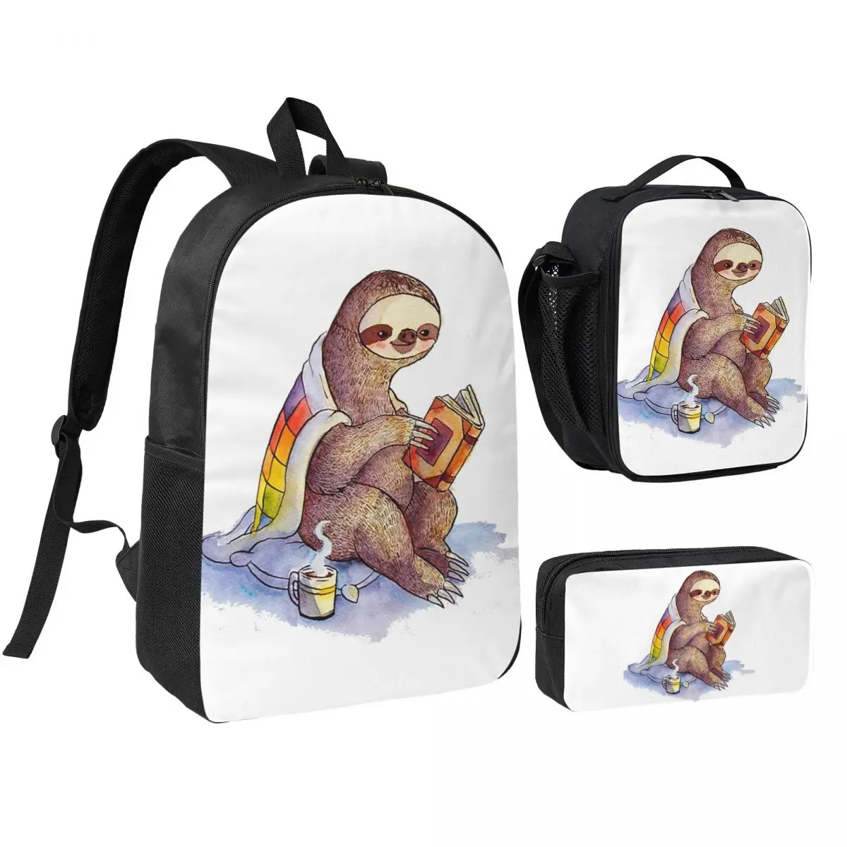 

Cozy Sloth Backpack Boys Girls BookBag School Bag Shoulder Bags 3ps Insulated Lunch Bag Pencil Case