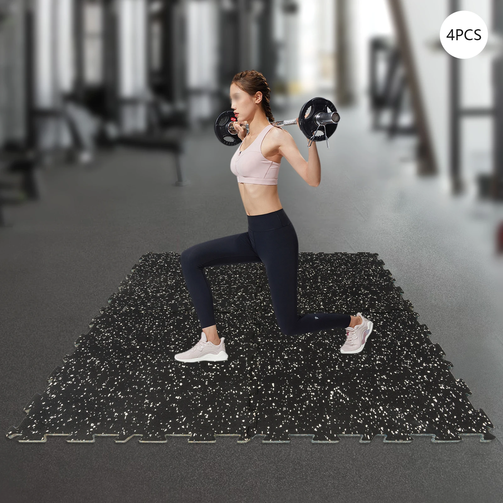 Sports Protection Gym Mat Leaf Grain Floor Mats, Non-Slip Splicing Rugs, Thicken Shock Room Workout, Yoga Fitness, 50x50cm, 4Pcs