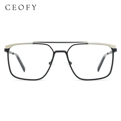 Ceofy Men Metal Glasses Frame Brand Designer Square Retro Double Bridge Eyeglasses Myopia Optical Prescription Spectacle Eyewear