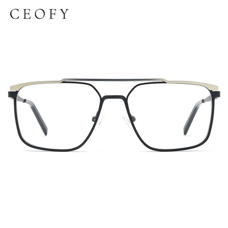 Ceofy Men Metal Glasses Frame Brand Designer Square Retro Double Bridge Eyeglasses Myopia Optical Prescription Spectacle Eyewear