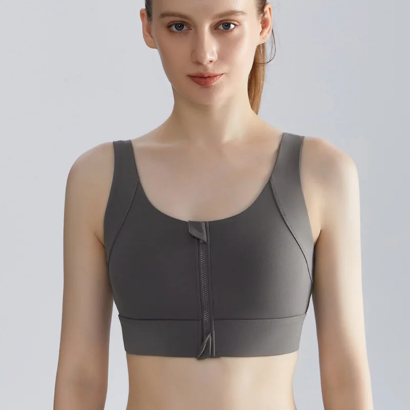 تصميم جديد الصيف قطعة واحدة عالية القوة مقاومة للصدمات ملابس داخلية رياضية سترة الجبهة زيبر يوغو الرياضة الصدرية مثير حمالات الصدر للنساء
