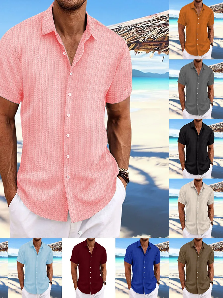 

New Single-Breasted Casual Loose Striped irt ort-Sved Cool Feeling Summer Youth Faion Casual Sle Button-Up