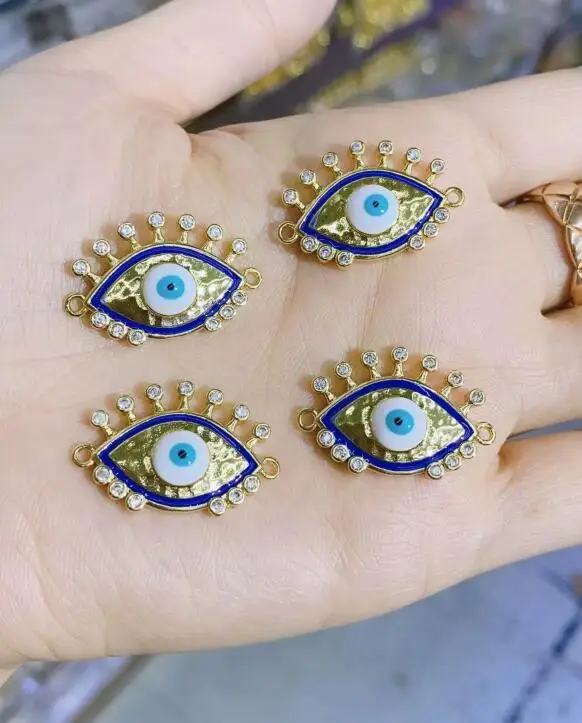 1pcs Turkish Evil Eye Blue  connect Jewelry Making DIY Gold Plated Copper  Accessories for bracelet Make dsf4as