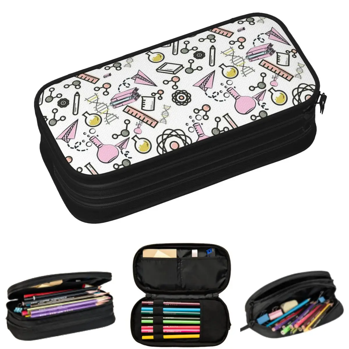 Science Chemistry Pattern Pencil Cases for Student School Pen Box Pencil Bag Big Capacity Pencil Pouch