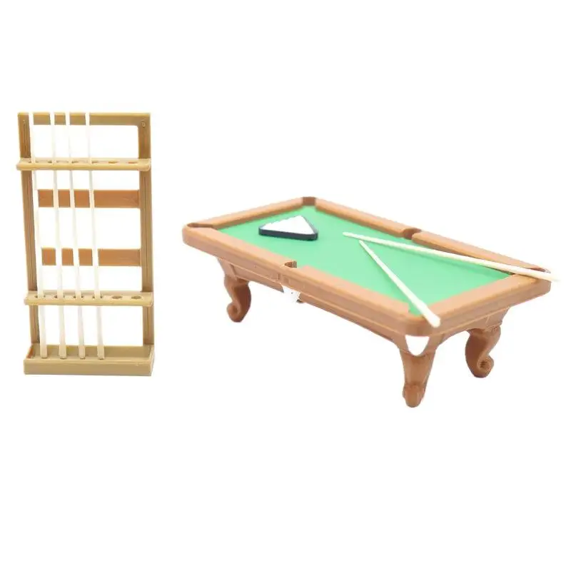 Miniature Pool Table 112 Scale Furniture Kit 1 Set Dollhouse Billiard Model with Cue Rack for DIY Mini Game Room Decor