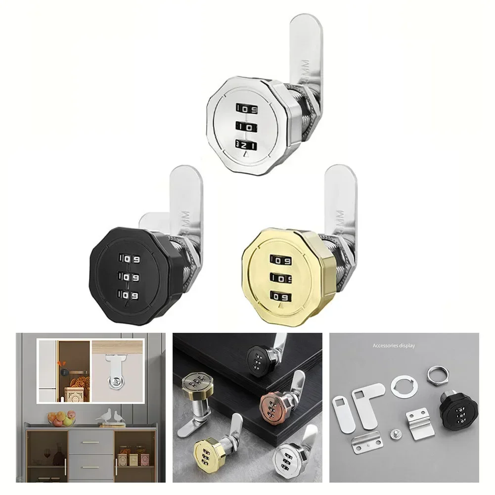 Drawer Combination Lock Password Box Lock Zinc Alloy Turn Tongue Lock Locker For 1-20mm Plate Mailbox Cabinet Door Password Lock