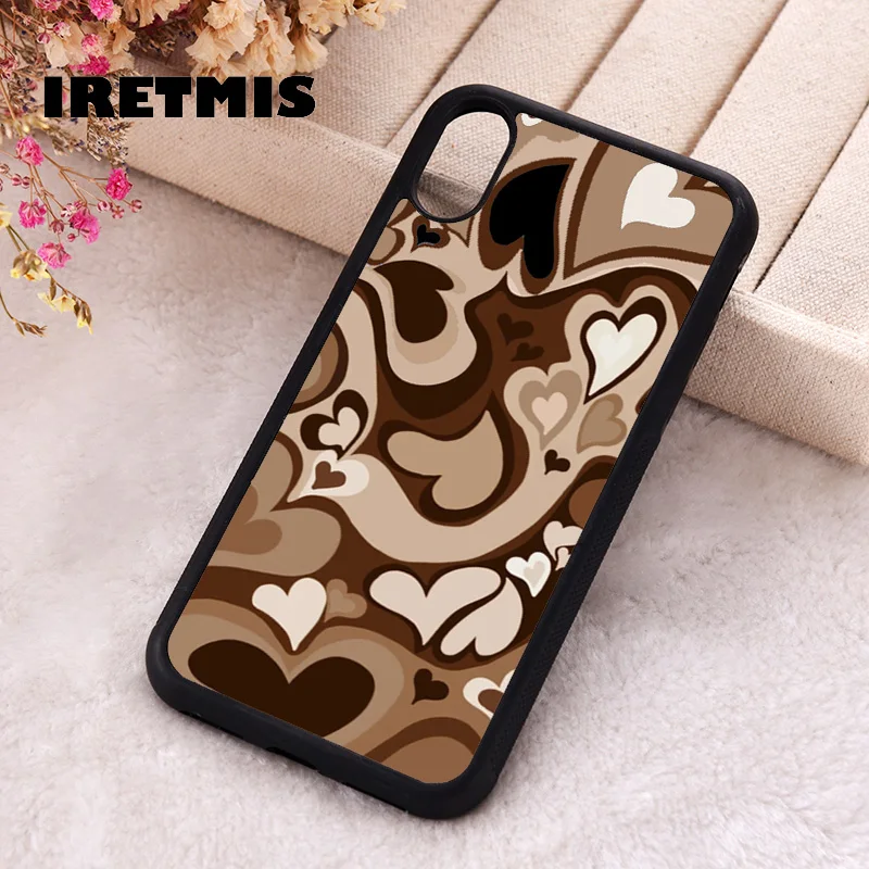 Iretmis Phone Cover Case For iPhone X XS Max XR 11 12 13 PRO MINI 14 15 16 Plus Rubber Silicone TPU Brown Hearts