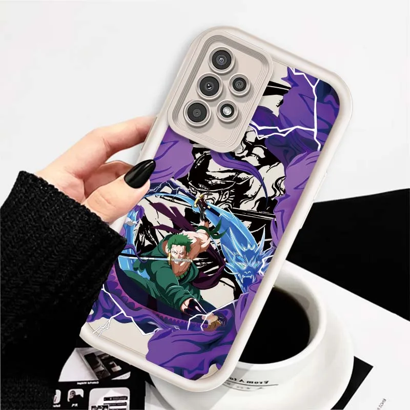 Dibujos animados de una pieza Zoro Art para Samsung A73 A72 A56 A55 A54 A53 A35 A32 A25 A24 A23 A21s A14 A05 5G caja de teléfono con escalera ocular