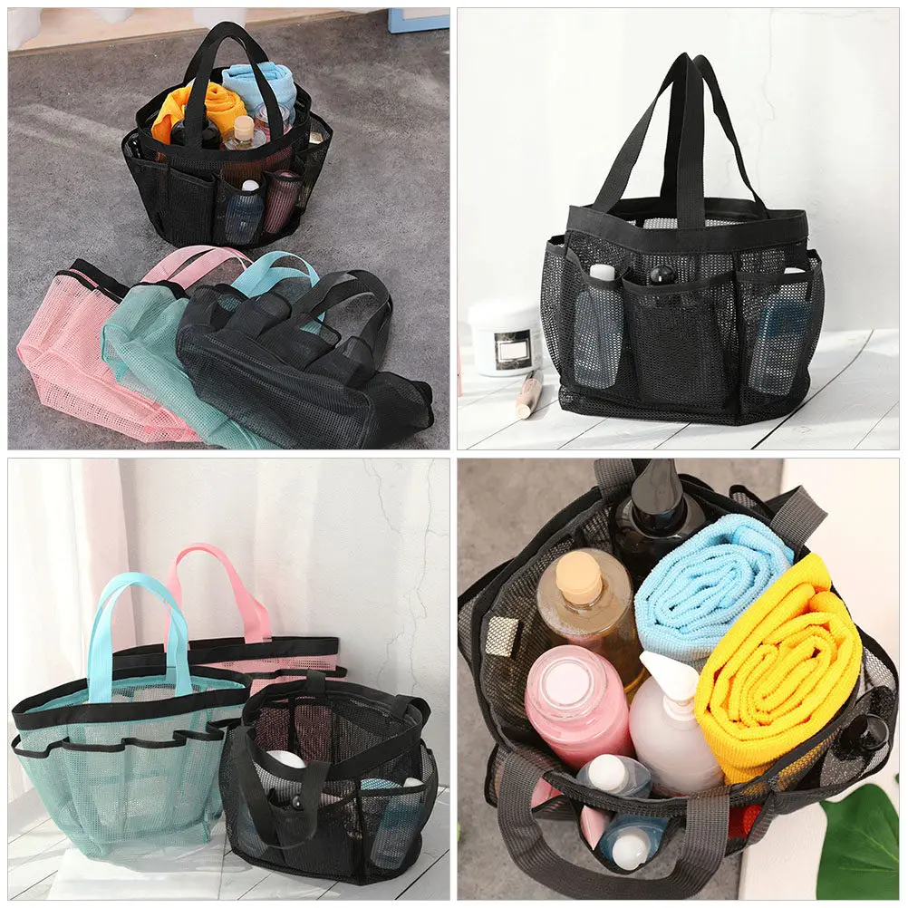 

Вместительная пляжная сумка-тоут из сетки для женщин, не впитывающая песок, органайзер для путешествий и туалетных принадлежностей, просторная косметичка с множеством карманов