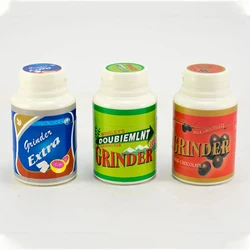 45mm Chewing Gum Bottle Herbal Grinder Tobacco Herb Crusher Smoke Metal Plastic Shell Sticker Print Smoking Accessories