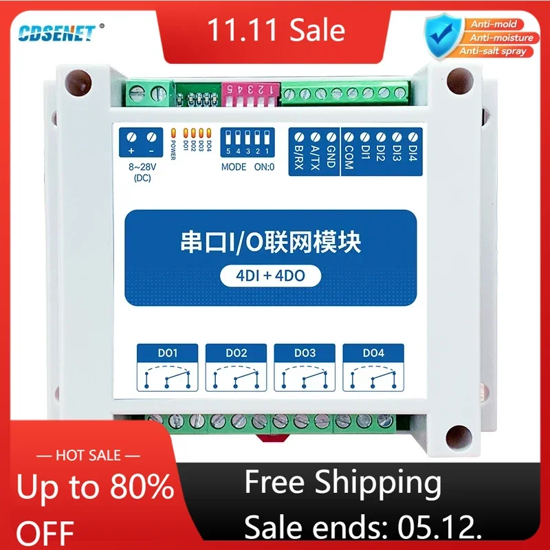 ModBus RTU Serial IO Module RS485 Interface 4DI+4DO 4 Digital Outputs CDSENET MA01-AXCX4040 Rail Installation 8~28VDC