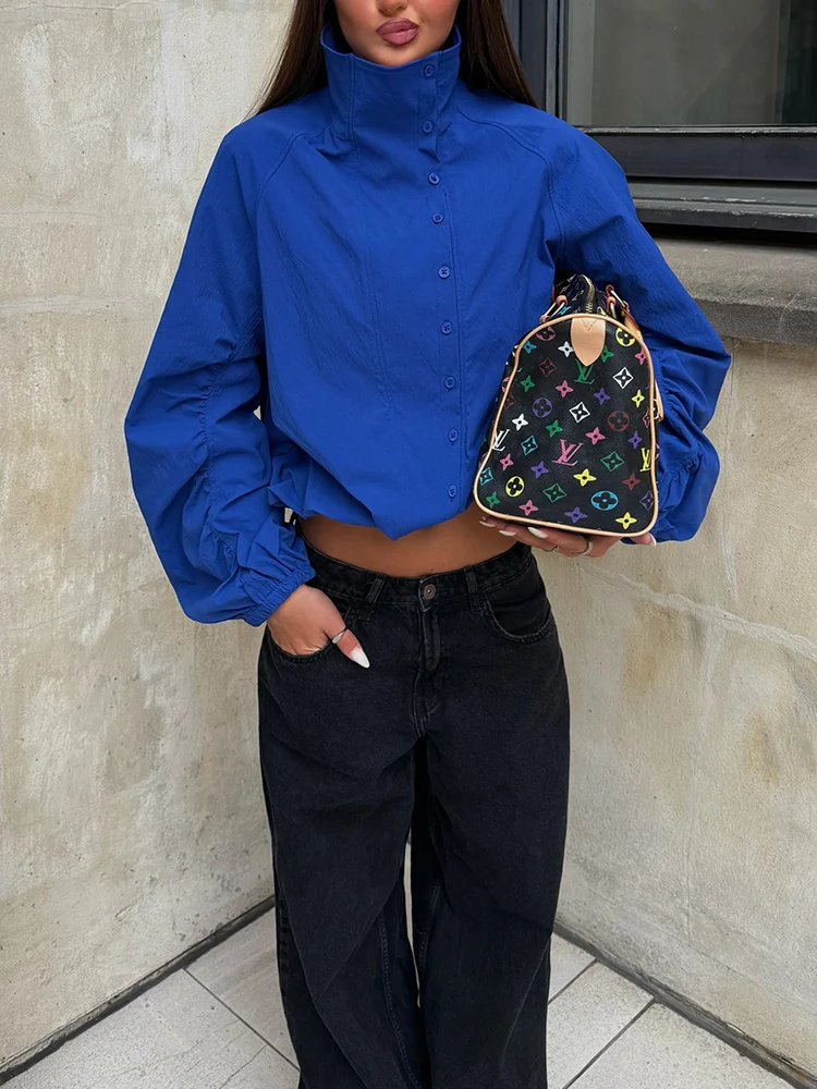 KONDALA Herbst Blau Mode 2026 Damenjacke Elegant Modern Schick Einreihig Langarm Streetwear Übergroße Coole Oberbekleidung – Detail 3