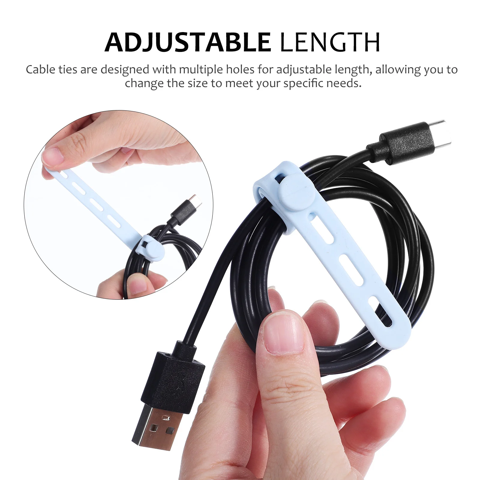

10Pcs Silicone Cord Ties Adjustable Reusable Cable Organizer Straps Wire Holders Cable Management for Charging Cords